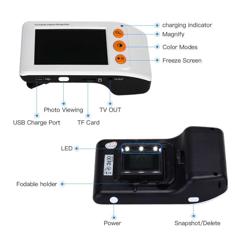 Digital Magnifier Portable Electronic Video Magnifier Reading Aids 3.5 Inch LCD Screen for Low Vision 2x-25x Zoom Foldable Handle