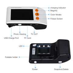 Digital Magnifier Portable Electronic Video Magnifier Reading Aids 3.5 Inch LCD Screen for Low Vision 2x-25x Zoom Foldable Handle