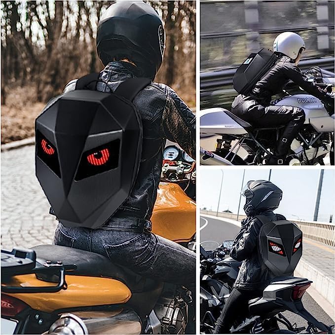Calmora LED Backpack HELMET Bag Motorcycle Riding Backpack, Hard Shell Travel Bag LED Motorbike Luggage Bags High-Capacity Helmet