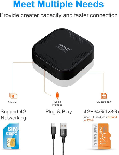 CarlinKit Ai Box CarPlay,Android System+Wireless CarPlay Adapter,Android Auto Wireless 8 Cord,4+64G,4G Cellular,Wireless Android Auto,Built-in Navigation,fit for car from 2017 to Now