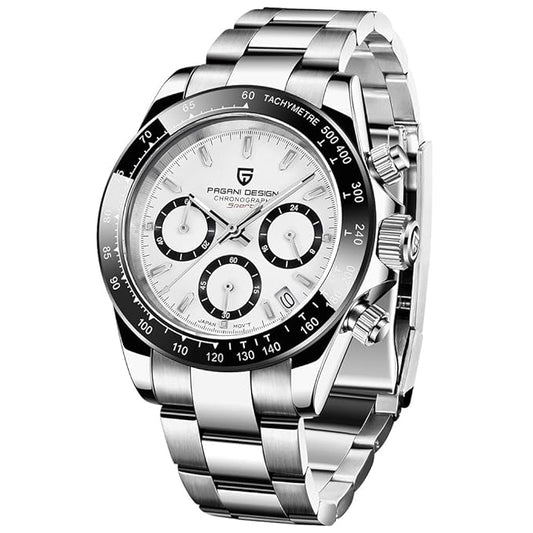 Men’s Watches Full Stainless Steel Analogue Quartz Wrist Watch for Men Luxury Waterproof Dress Wristwatch Date, Steel-White, Quartz Movement