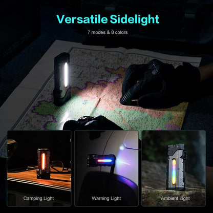 Calmora LOOP GEAR SK05 Pro Flat LED Flashlight with 8000mAh Power Bank, Sidelight Flashlight Combines Floodlight and Spotlight, 4360 High Lumens, Rechargeable, Magnetic Tail, IP68 Perfect for Camping, Outdoor