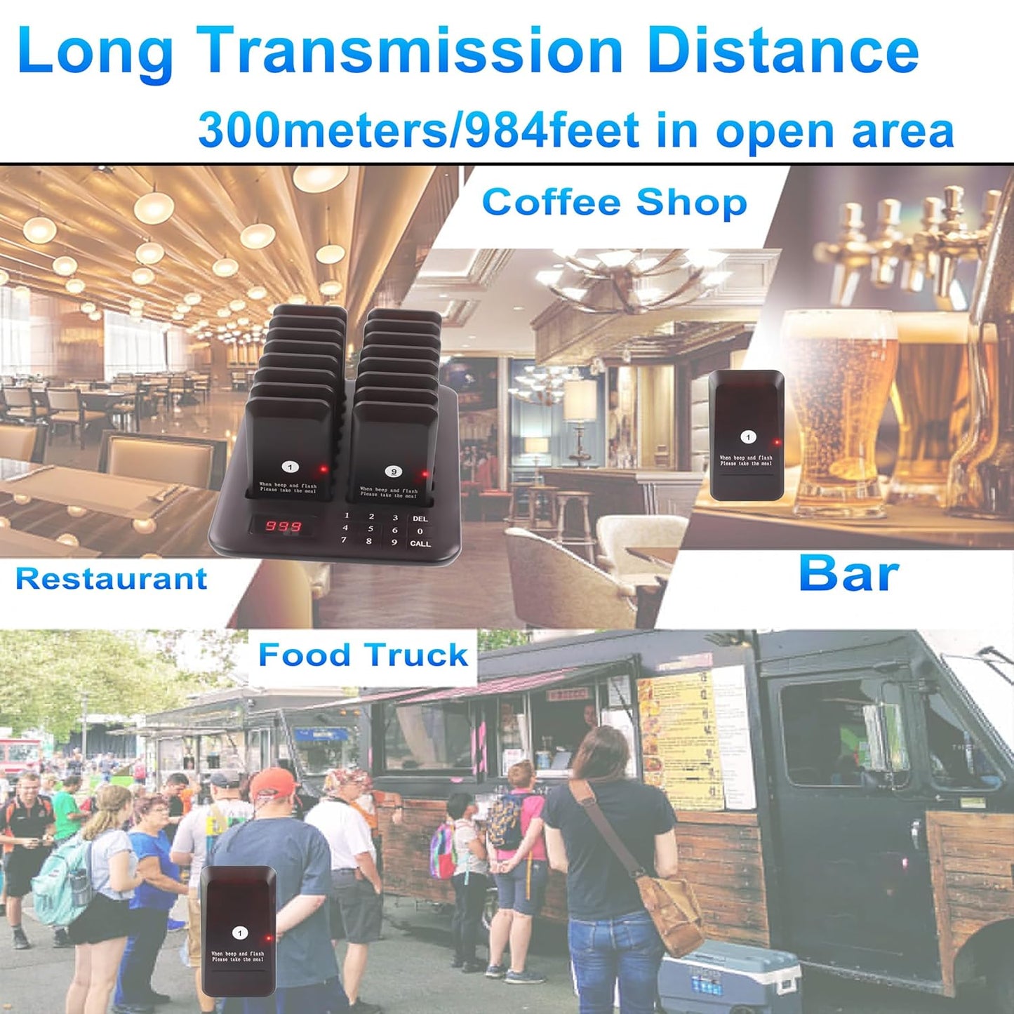 Calmora Restaurant Pager System, Pagers for Restaurants Wireless Calling System Touch Keypad, 16 Pagers and Beepers for Food Truck Bars Court Restaurants Hotels Cafe Shops Clinics (Black) (12 Days Delivery)