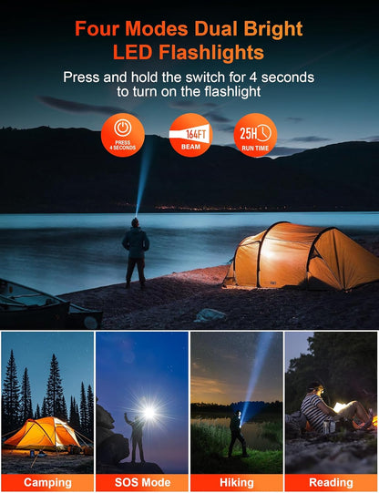 CALMORA 20W Fast Charging External Batter, 40000mAh Built in 4 Cables with Dual Bright Flashlights for Camping, Hiking, and Outdoor Use