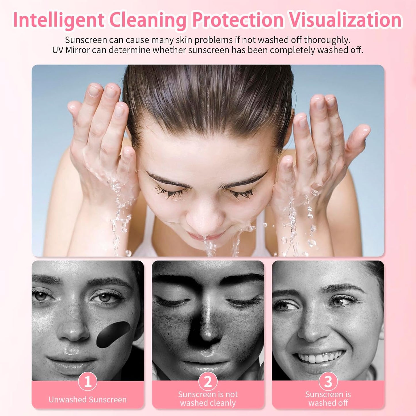 CALMORA UV Camera Mirror for Sunscreen Test, 2X Makeup Mirror with Lights and Magnification, Rechargeable 3.8 Inch Portable Pocket Mirror for Skin Protection