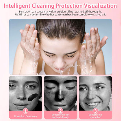 CALMORA UV Camera Mirror for Sunscreen Test, 2X Makeup Mirror with Lights and Magnification, Rechargeable 3.8 Inch Portable Pocket Mirror for Skin Protection
