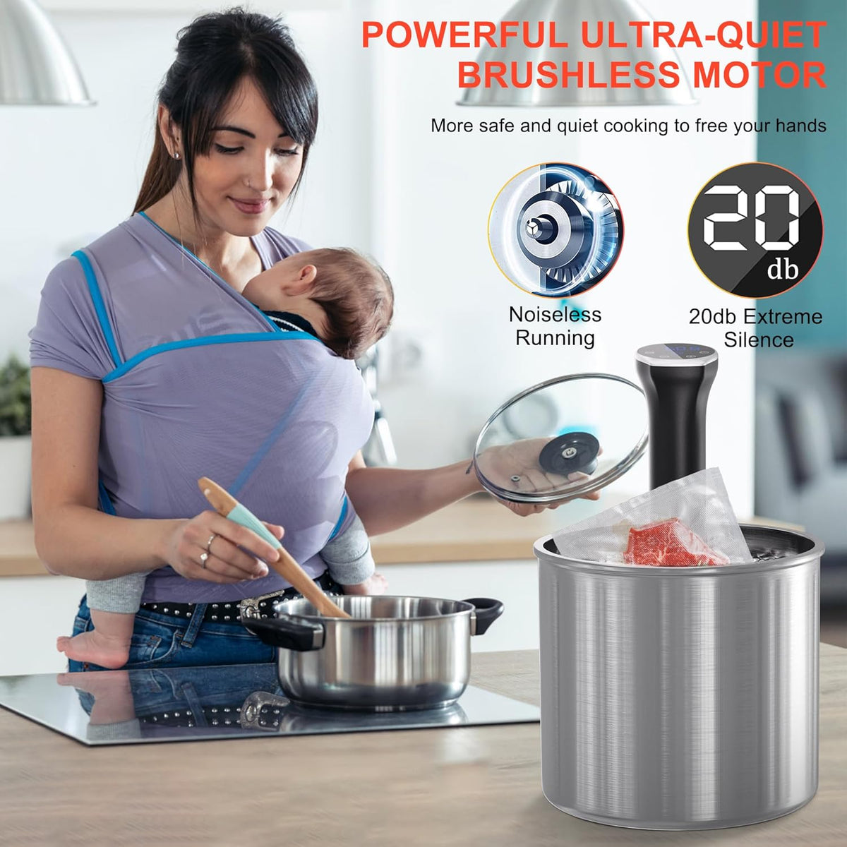 CALMORA Sous Vide Machine WIFI, Sous Vide Cooker 1100W Cooking Machine with LED Stainless Steel Precision Cooker Immersion Circulator