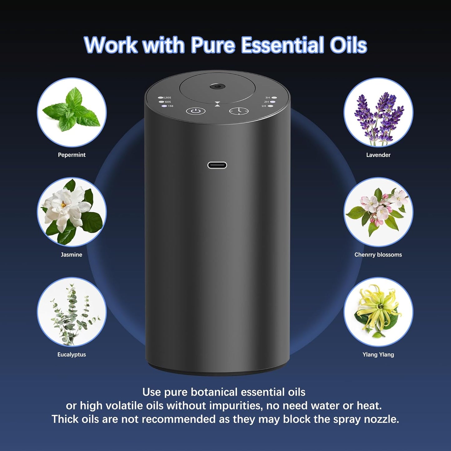 Calmora Waterless Car Diffuser, Waterless Diffusers for Essential Oils with Smart Cold Mist & No Leakage, Cordless Aromatherapy Nebulizing Diffuser with Timing & 3 Mist Levels for Car, Room, Office