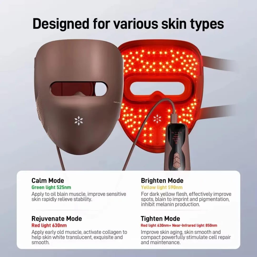 CALMORA Laser Therapy Face Mask, Red Light LED Facial Mask with 4 Wavelengths, Anti-Aging Skin Tightening, Wrinkle Reduction, Collagen Boost