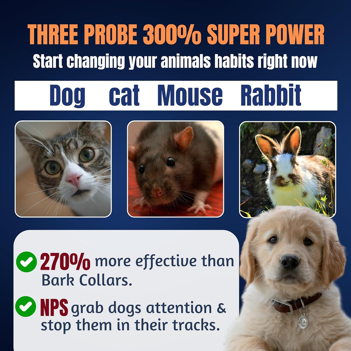 Ultrasonic Dog Repellent Device - 50ft Range, Rechargeable
