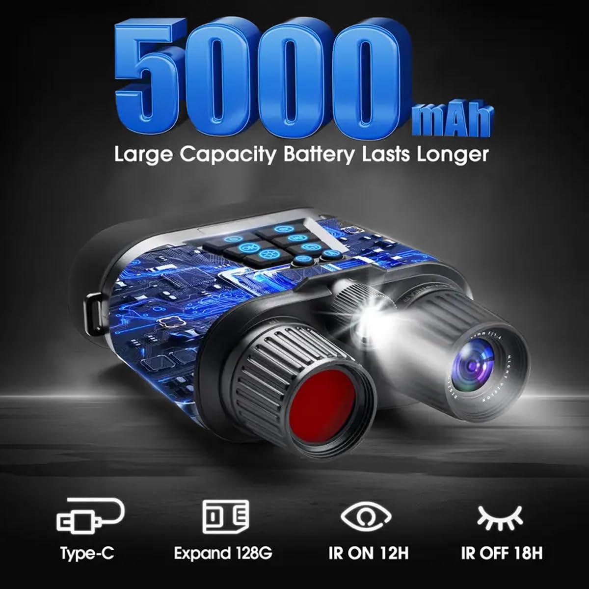 4K Night Vision Binoculars, Night Vision Goggles for Adults - 5000mAh Battery, 8X Digital Zoom, 1968FT Infrared Nightvision | 3" HD Display & 32GB Card for Hunting, Camping, Travel