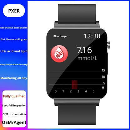 CALMORA Smart Watch with Blood Glucose Monitor, PPG ECG Health Tracking, Heart Rate SpO2 Monitor, 1.3-inch Touch Display, Black Silicon Band, Waterproof Fitness Tracker for Men Women