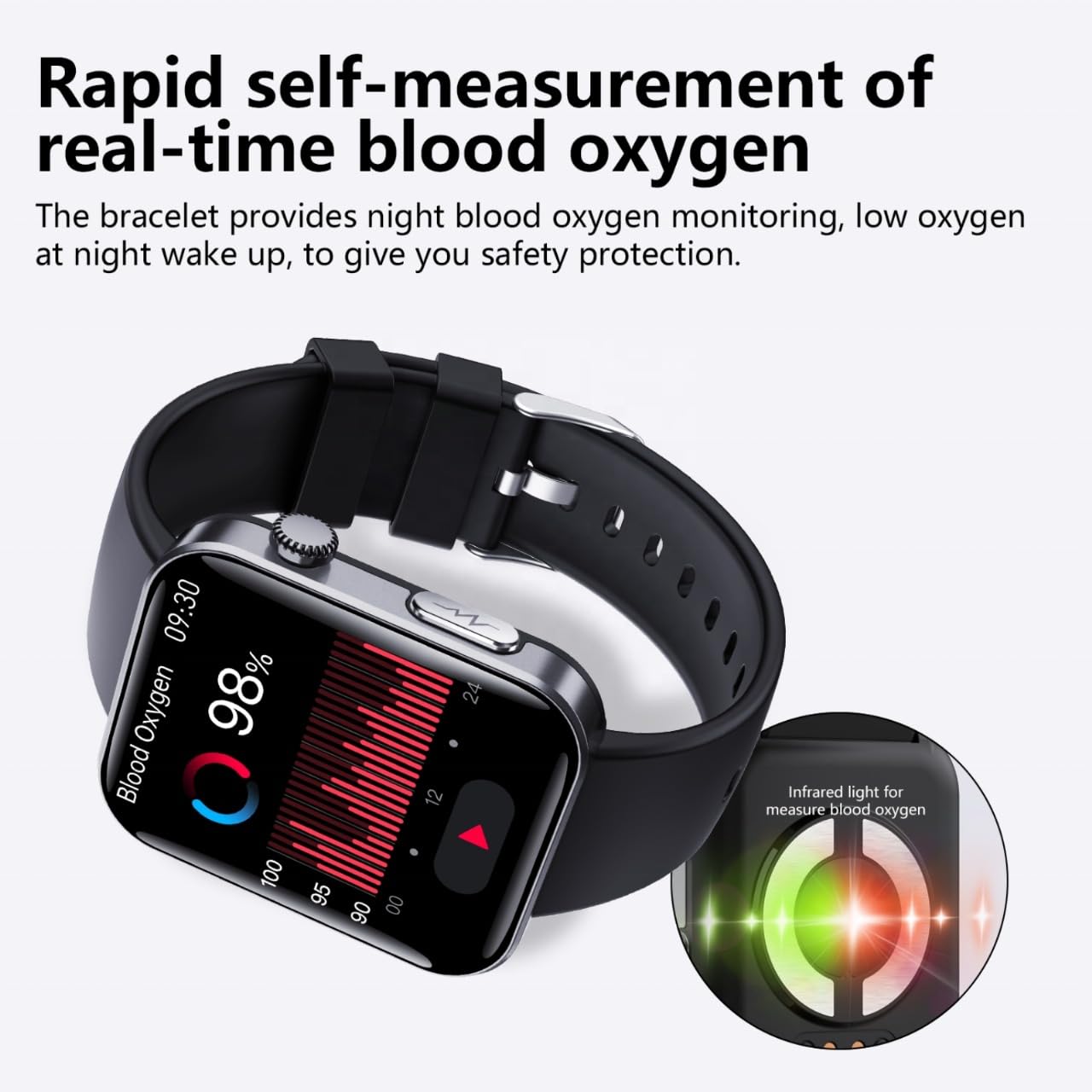 CALMORA F300 Smart Health Watch with 1.7-inch Touch Display, Blood Glucose Monitor, Heart Rate Tracker, Blood Pressure Monitor, ECG, Body Temperature, Sleep Monitor, Black