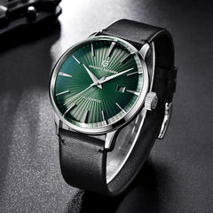 Fashion Men's Waterproof Stainless Steel Automatic Mechanical Watch, Date Display and Brown Leather Strap