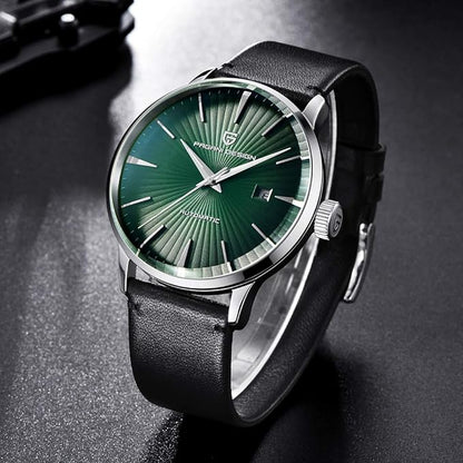 Fashion Men's Waterproof Stainless Steel Automatic Mechanical Watch, Date Display and Brown Leather Strap