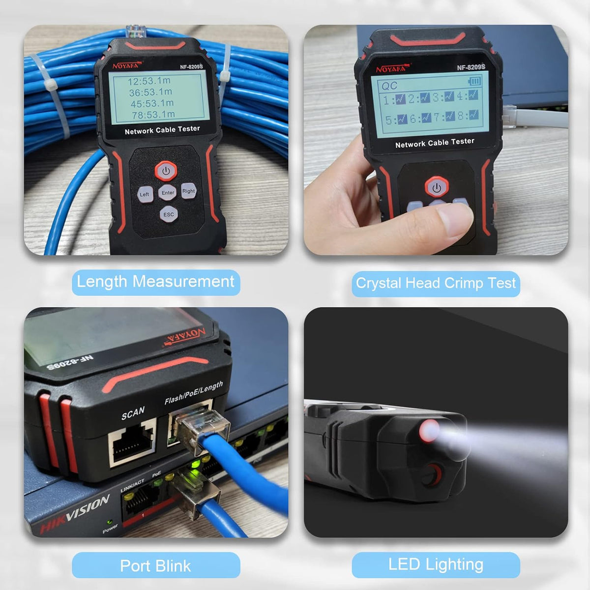 New Upgraded NF-8209S Network Cable Tester, Multifunctional Cable Length Tester for The CAT5, CAT6, LAN Cable Finder and POE Tester