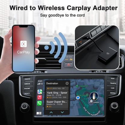 Apple Carplay Wireless Adapter, CarPlay Dongle for Factory Wired CarPlay Cars, 2023 Upgrade Plug & Play Wired Convert Wireless CarPlay, Fast and Easy Use Fit for Cars from 2015 & iPhone iOS 10+