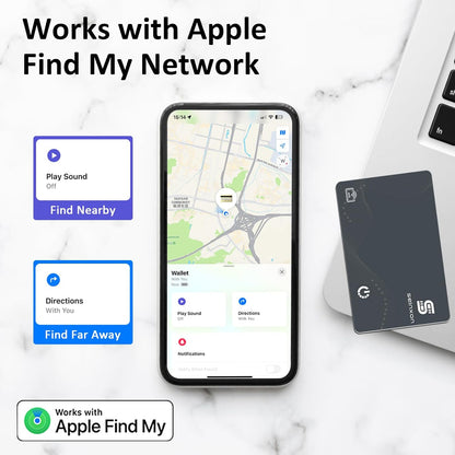 Wallet Finder RFID Blocking Card IP68 Item Tracker Works with Apple Find My APP & Network with Recharge Clip (iOS Only)