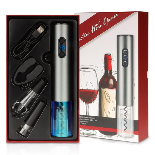 Wine Opener Electric,Wine Bottle Opener, Stainless Steel Corkscrew Battery Powered Cordless Wine Opener Kit with Foil Cutter USB Charger