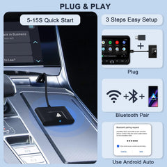 Calmora Android Auto Wireless Adapter for OEM Factory Wired Android Auto Cars Plug & Play Easy Setup AA Wireless Android Auto Dongle for Android Phones Converts Wired Android Auto to Wireless