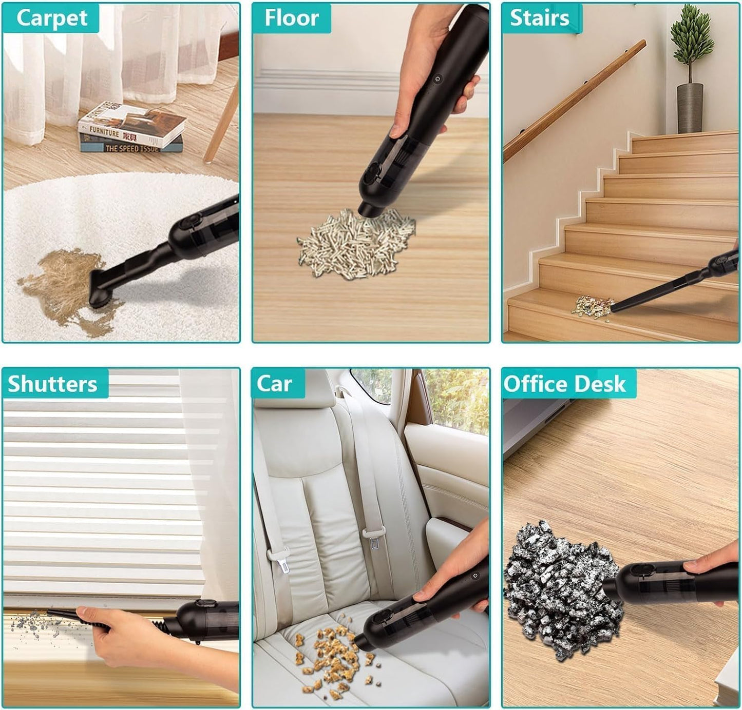 Akjbl Handheld Vacuum Cordless Car Vacuum Cleaner 16,000 Pa Strong Powerful Suction Vacuum Cleaners Car Mini Vacuum, Portable Vacuum Cleaner for Car Home Office, Ultra Light Dust Busters for Pet Hair