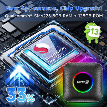 Carlinkit Ai Box Pro with Android 13.0, Transform Your Car into a Multimedia Hub with Qualcomm Octa-core 6125, 4+64GB Memory, and Built-in IPTV/Streaming Video and Bluetooth Gaming Controller