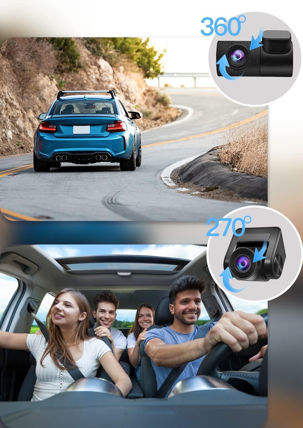 WOLFBOX 3 Channels Mirror Dash Cam, 12" IPS Touch Screen Rear View Mirror Camera with Detached Front, in-Car Camera, and Waterproof Backup Camera, Front and Rear Dash Camera with GPS & G-Sensor