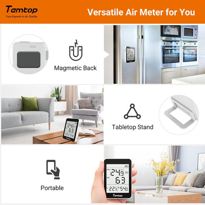Indoor Thermometer 𝗣𝗠𝟮.𝟱 𝗔𝗤𝗜 Air Quality Monitor Beyond Temperature Humidity Meter, Temtop Digital Hygro-Thermometer Gauge with AQI Detector