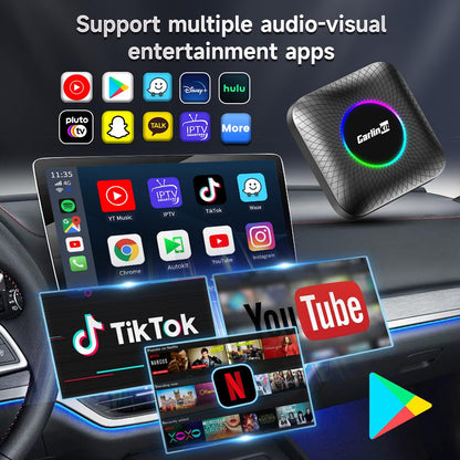 Carlinkit Ai Box Pro with Android 13.0, Transform Your Car into a Multimedia Hub with Qualcomm Octa-core 6125, 4+64GB Memory, and Built-in IPTV/Streaming Video and Bluetooth Gaming Controller