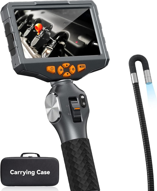 Two-Way Articulating Borescope with Light, Teslong 5-inch IPS Endoscope Inspection Camera with Articulation Head, Automotive Mechanics Fiber Optic Scope-0.33inch