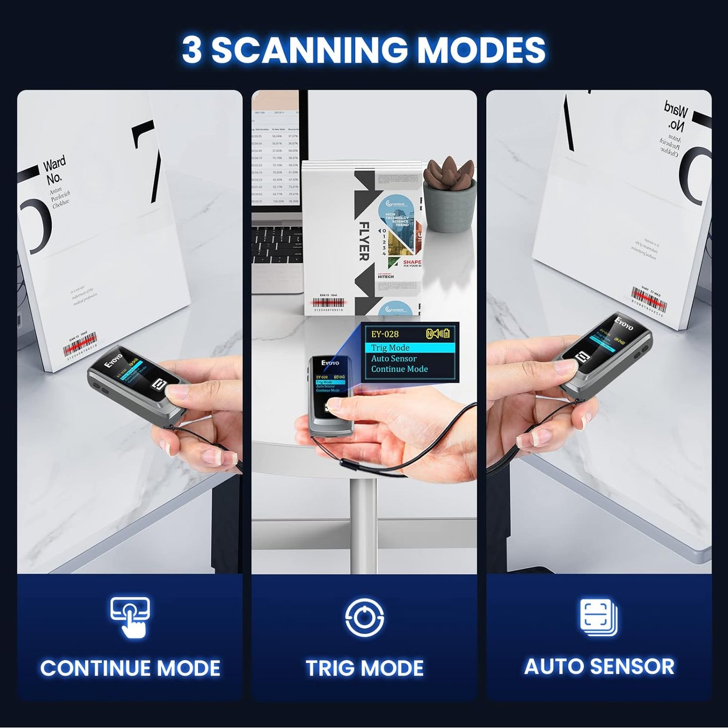 QR Code Scanner with LCD Display, Mini Portable Bluetooth Barcode Scanner, Wireless 1D 2D Book Bar Code Scanner for Library Classroom Inventory Compatible with iPhone iPad Android iOS POS Laptop