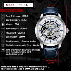 Automatic Mens Watches Skeleton Mechanical Wrist Watch for Men Waterproof Genuine Leather Watchband Luxury Self-Winding Stainless Steel Analog Watch for Men Collection PAGANI DESIGN