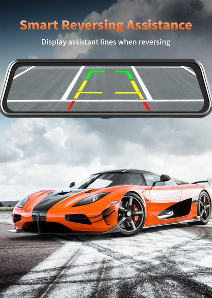 WOLFBOX 2.5K Mirror Dash Cam GPS, 10" Full Touch Screen Rear View Mirror Camera with Waterproof Backup Camera, Dual Dash Camera Front and Rear for Car, Rearview Car Camera Night Vision