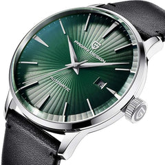 Fashion Men's Waterproof Stainless Steel Automatic Mechanical Watch, Date Display and Brown Leather Strap