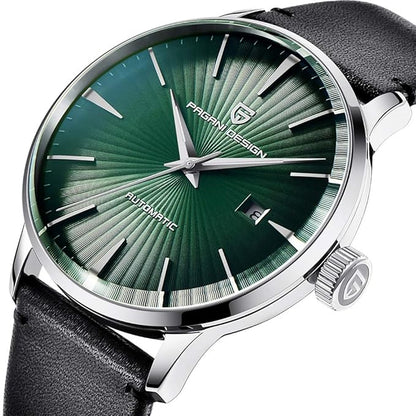 Fashion Men's Waterproof Stainless Steel Automatic Mechanical Watch, Date Display and Brown Leather Strap