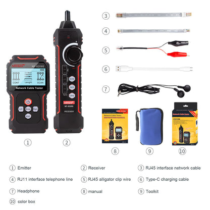 NOYAFA NF-8209S Upgrade Advanced Network Cable Tester with PoE& NCV，Cable Length Test，Port Flashing，Multifunction Anti Interference Scanning Modes Wire Tracker