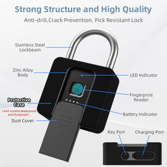 Fingerprint Padlock, Eseesmart Padlock Large Size, Combination Lock, Waterproof with Protective Case, Padlock with Key, with Mobile APP and Fingerprint Unlock, Suitable for Gates, Doors,Gym, Office
