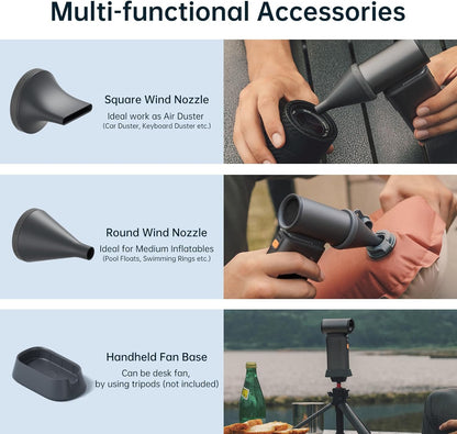 JISULIFE Portable Handheld Turbo Fan, 100 Speeds Adjustable Mini Personal Fan, 9000mAh USB Rechargeable Fan Battery Operated, LED Display, Metal Shell with Accessories Gifts for Men Women Travel- Grey