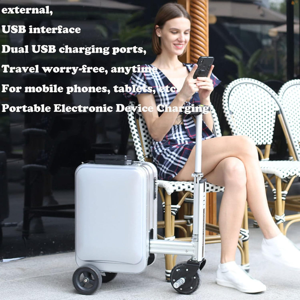 Rideable Electric Trolley Case, 20 Inch Smart Rideable Electric Trolley Case, Travel Suitcase Built-In TSA Lock, USB Charging Port, Suitable For Business Trip,Commute,Campus Activity black