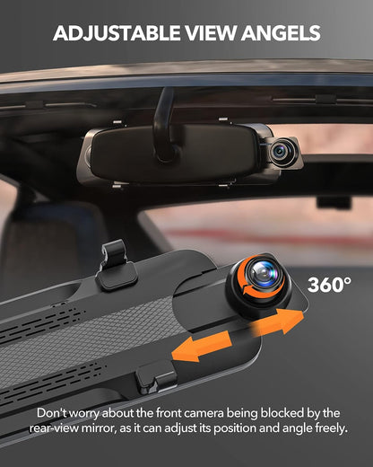 WOLFBOX 2.5K Dash Cam Mirror for Car, Rear View Mirror Camera with 10" IPS Full Touch Screen, Dual Dash Camera 1440P Front and Rear Mirror with 1080P Backup Camera, Free Card & GPS
