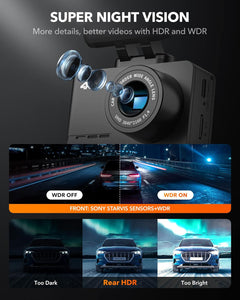 WOLFBOX 4K Dash Cam Built-in WiFi GPS Dashboard Camera Front 4K/2.5K and Rear 1080P Dual Car Recorder, Mini Security DashCam with 2.45" LCD, 170° Wide Angle, Support 128GB Max