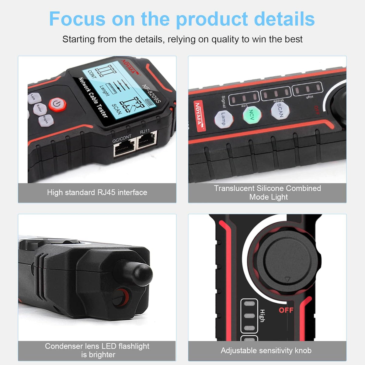 New Upgraded NF-8209S Network Cable Tester, Multifunctional Cable Length Tester for The CAT5, CAT6, LAN Cable Finder and POE Tester