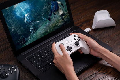 8Bitdo Ultimate Bluetooth & 2.4g Controller with Charging Dock 22 Play Hours, Wireless Switch Controller Gaming Controller USB Cable Gamepad for Switch and Windows (White)