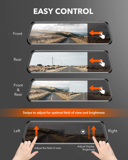 WOLFBOX 2.5K Dash Cam Mirror for Car, Rear View Mirror Camera with 10" IPS Full Touch Screen, Dual Dash Camera 1440P Front and Rear Mirror with 1080P Backup Camera, Free Card & GPS