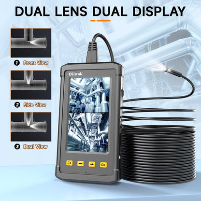 Dual Lens Endoscope for Industrial Sewer Pipe Drain Plumbing Inspection Camera Snake with Light IP68 Waterproof(15m)
