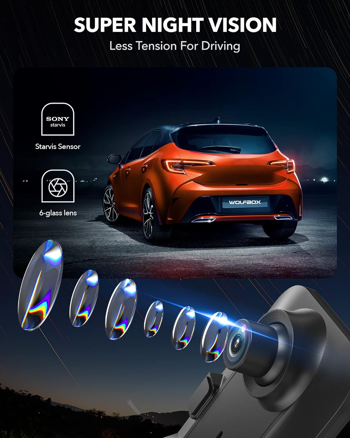 WOLFBOX G840H Mirror Dash Cam, Front & Rear 1440p