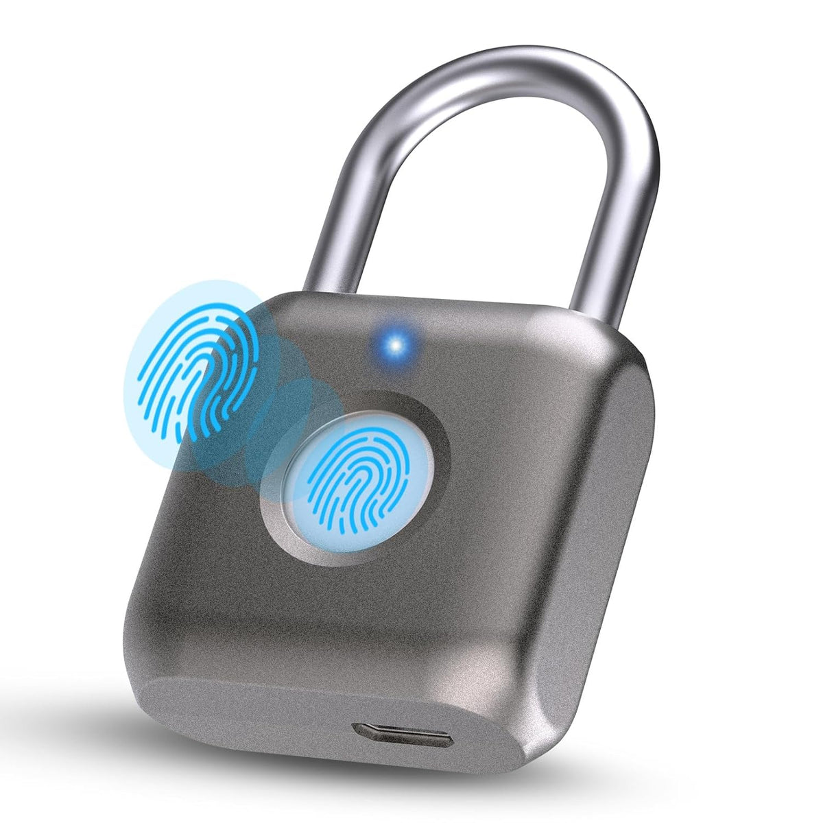 Fingerprint Smart Padlock Lock, Biometric Metal Keyless Thumbprint Lock, Waterproof, USB Rechargeable, for Gym Locker, School Locker, Luggage, Backpack, Suitcase(Gray)