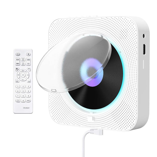 Qoosea Portable CD Player with Bluetooth Wall Mountable CD Music Player Home Audio Boombox with Remote Control FM Radio Built-in HiFi Speakers MP3 Headphone Jack AUX Input Output