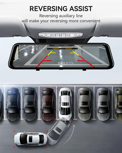 WOLFBOX Rear View Mirror Camera: Mirror Dash Cam Front and Rear 4K+2.5K for Car with 12" Full Touch Screen, Waterproof Backup WDR Camera, Night Vision, G-Sensor, Parking Assist,Free 32GB Card & GPS