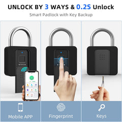 Fingerprint Padlock, Eseesmart Padlock Large Size, Combination Lock, Waterproof with Protective Case, Padlock with Key, with Mobile APP and Fingerprint Unlock, Suitable for Gates, Doors,Gym, Office